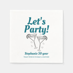 Retro Teal Cocktail Woman's 50th Birthday Party Napkin