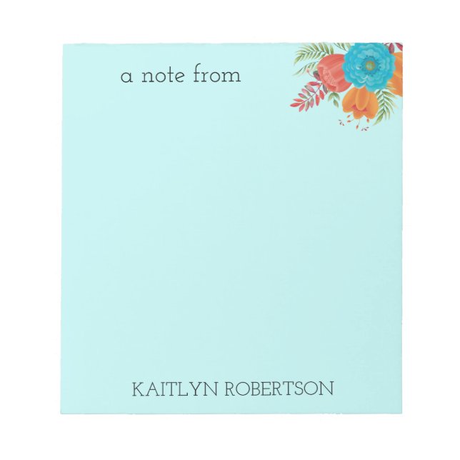 Retro Teal Coral Orange Floral Notepad (Front)