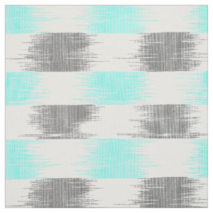 Retro teal grey abstract modern ikat pattern fabric