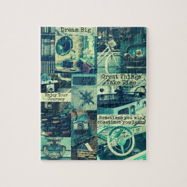 Retro Teal Mood Board Custom Inspirational Quotes  Jigsaw Puzzle (Vertical)