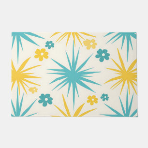 Retro Teal Mustard Floral Burst Doormat