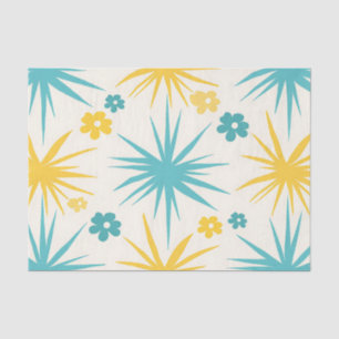 Retro Teal Mustard Floral Burst Tissue Paper