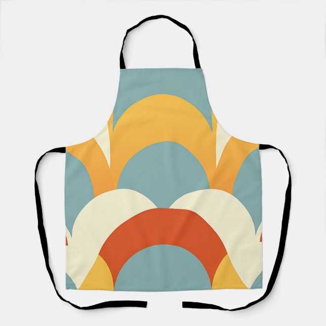 Retro Teal Mustard Scallop Pattern Apron (Front)