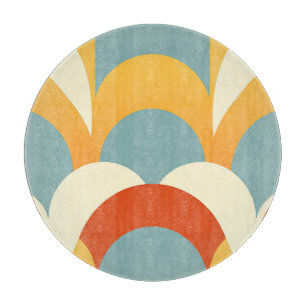 Retro Teal Mustard Scallop Pattern Cutting Board