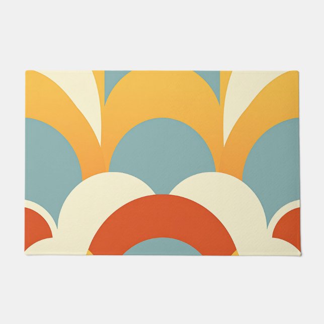 Retro Teal Mustard Scallop Pattern Doormat (Front)