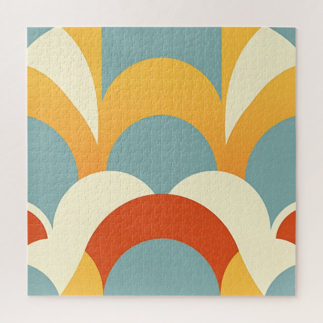 Retro Teal Mustard Scallop Pattern Jigsaw Puzzle (Vertical)
