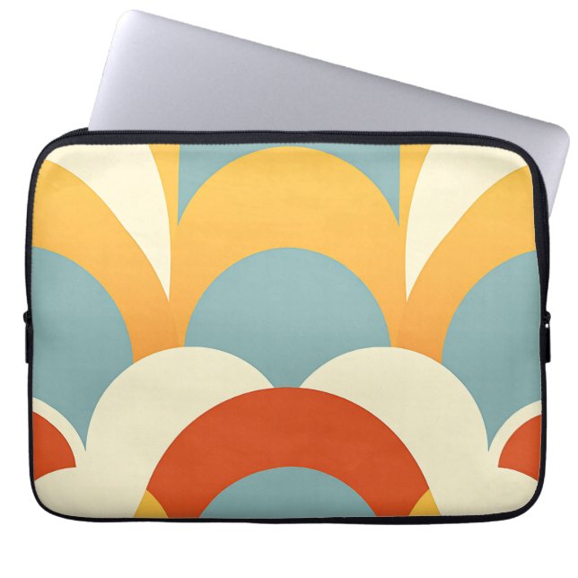 Retro Teal Mustard Scallop Pattern Laptop Sleeve (Front)