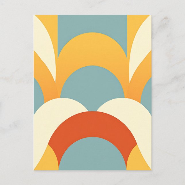 Retro Teal Mustard Scallop Pattern Postcard (Front)