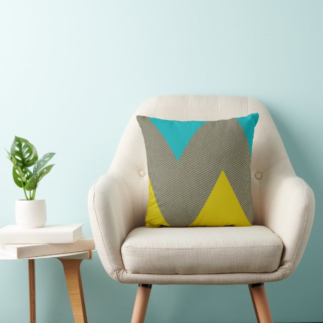 Retro Teal Mustard Yellow Tweed  Cushion (Chair)