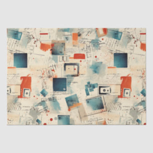 Retro Teal Orange Camera Cassette Ephemera Tissue Paper