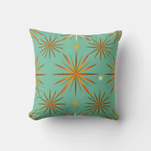 Retro Teal Orange Starburst Pattern Cushion