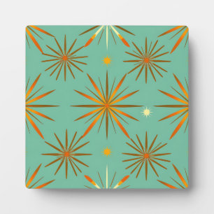 Retro Teal Orange Starburst Pattern Plaque