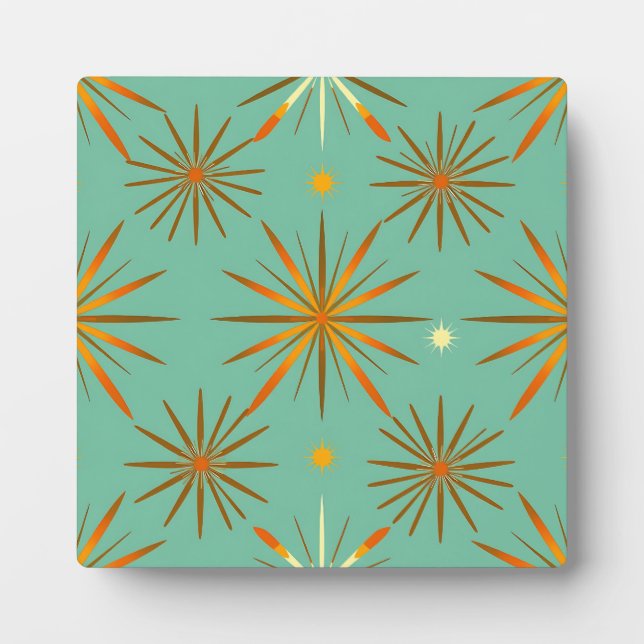 Retro Teal Orange Starburst Pattern Plaque (Front)