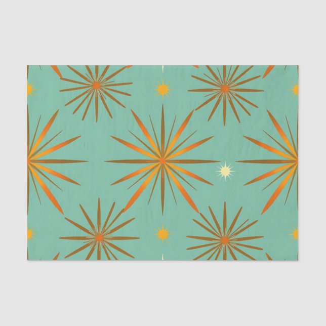 Retro Teal Orange Starburst Pattern Tissue Paper (Front)