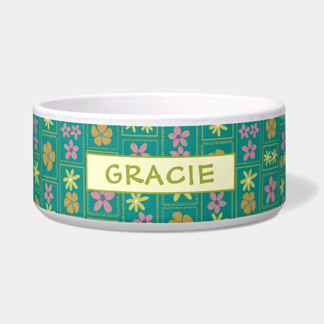 Retro Teal Patchwork Floral Custom Large Dog (Front)