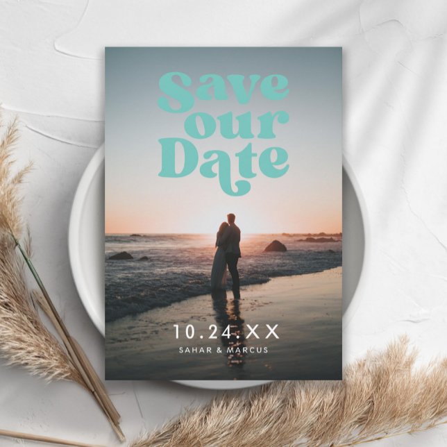 Retro Teal Photo Save The Date (Creator Uploaded)