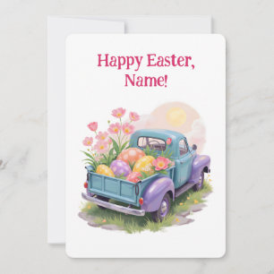 Retro Teal & Purple Truck with Easter Eggs Invitation