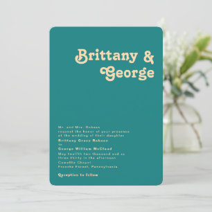 Retro Teal Rounded Corner Traditional Wedding Invitation