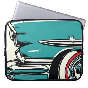 Retro Teal Sports Car Front Pop Art Illustration Laptop Sleeve