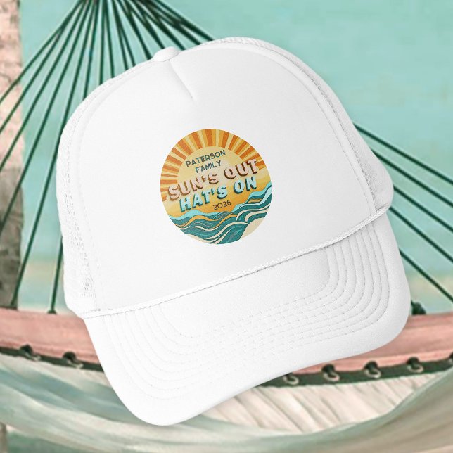 Retro Teal Sunburst Family Beach Summer Vacation   Trucker Hat (Creator Uploaded)