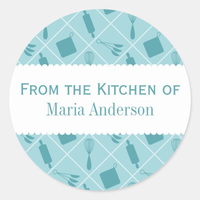 Retro Teal Utensils Round Kitchen Labels (Front)