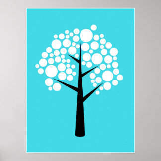 Retro Teal White Black Bubble Tree Poster