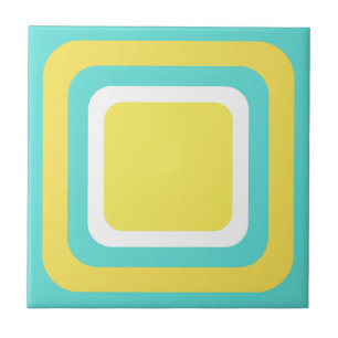 Retro Teal Yellow White Ceramic Tile
