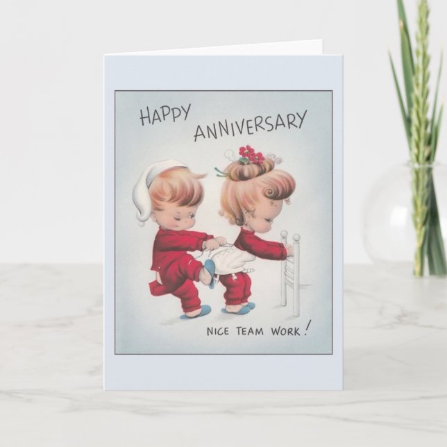 Retro Team Work Anniversary Greeting Card (Front)
