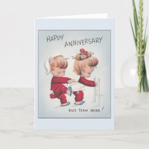 Retro Team Work Anniversary Greeting Card