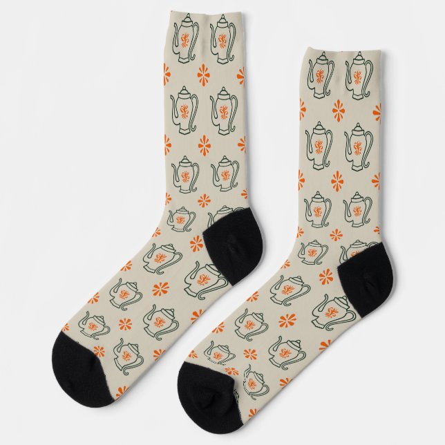 Retro Teapot Seamless Pattern Socks (Left)