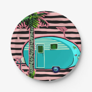 Retro Teardrop Camper Paper Plate