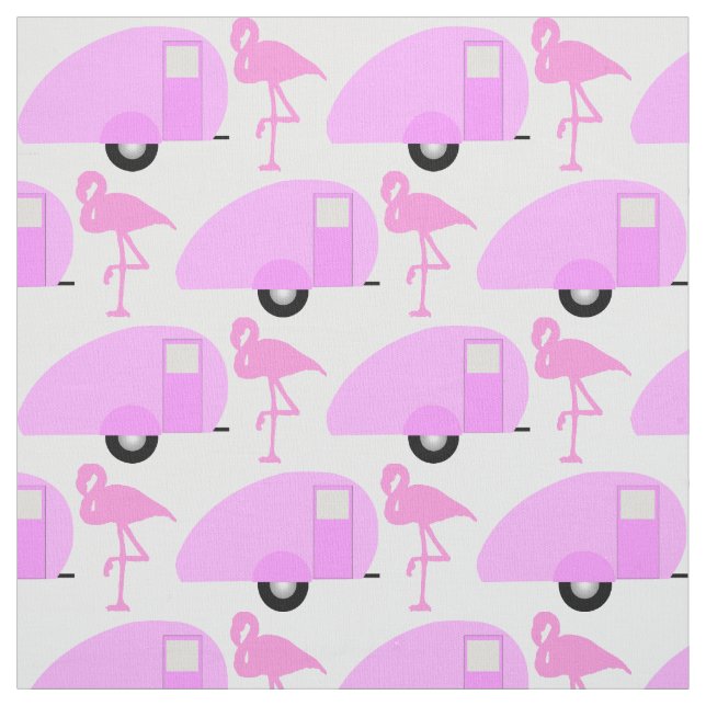 Retro Teardrop Camper Pink Flamingo Fabric (Swatch)