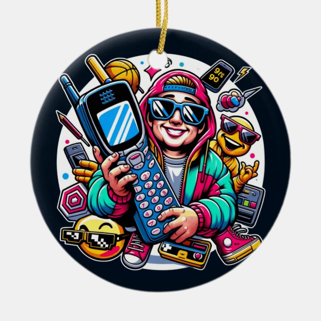 Retro Tech Playground: A Nostalgic 90s Odyssey Ceramic Ornament (Front)