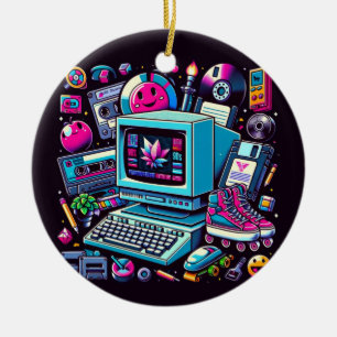 Retro Tech Playground: A Nostalgic 90s Odyssey Ceramic Ornament