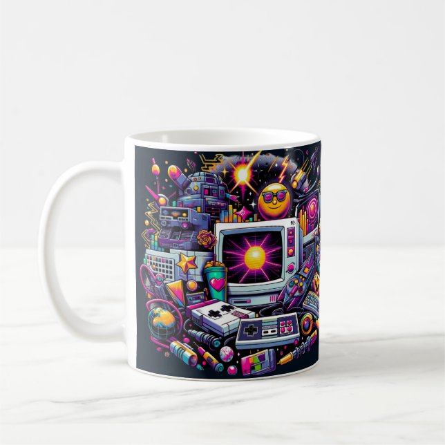 Retro Tech Playground: A Nostalgic 90s Odyssey Coffee Mug (Left)