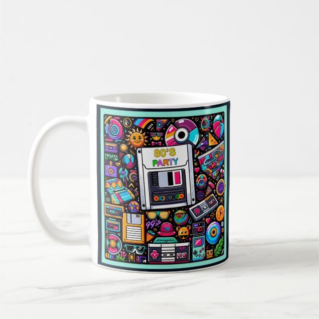 Retro Tech Playground: A Nostalgic 90s Odyssey Coffee Mug (Left)