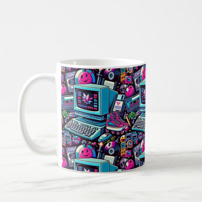 Retro Tech Playground: A Nostalgic 90s Odyssey Coffee Mug (Left)