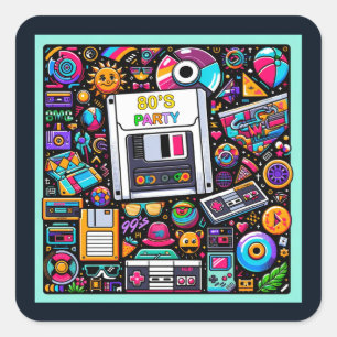 Retro Tech Playground: A Nostalgic 90s Odyssey Square Sticker