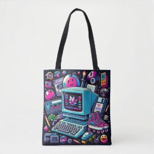 Retro Tech Playground: A Nostalgic 90s Odyssey Tote Bag