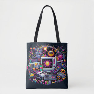 Retro Tech Playground: A Nostalgic 90s Odyssey Tote Bag