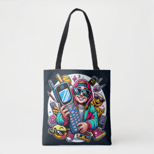 Retro Tech Playground: A Nostalgic 90s Odyssey Tote Bag