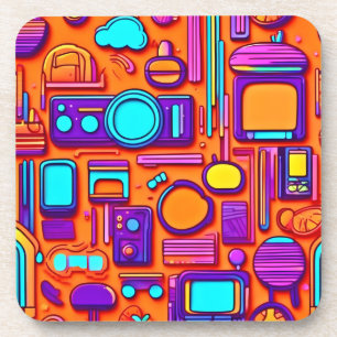 Retro Tech Pop: Nostalgic Gadget Collage Coaster
