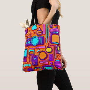 Retro Tech Pop: Nostalgic Gadget Collage Tote Bag