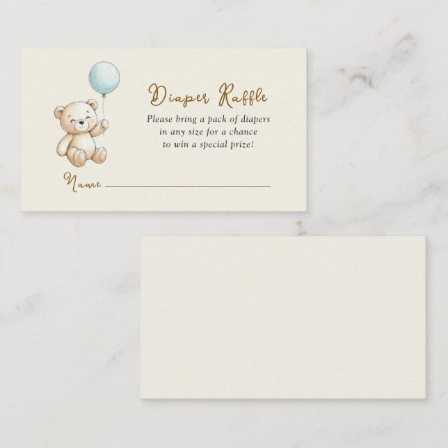 Retro Teddy Bear Baby Boy shower Diaper Raffle Enclosure Card (Front/Back)