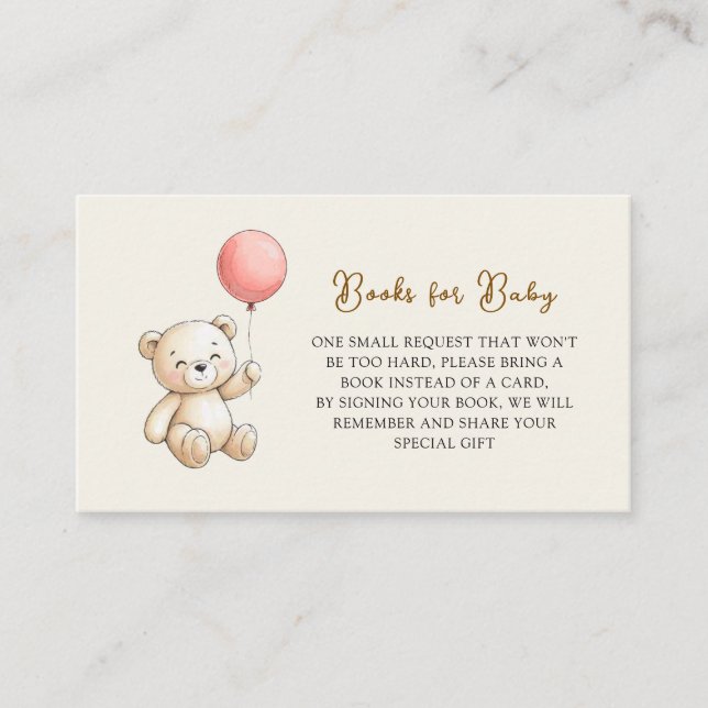 Retro Teddy Bear pink Baby Shower Book Request Enclosure Card (Front)