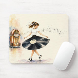 Retro Teen Girl Dancing to the Jukebox Mouse Pad