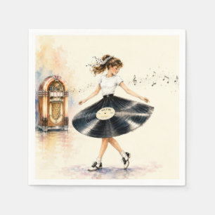 Retro Teen Girl Dancing to the Jukebox Napkin