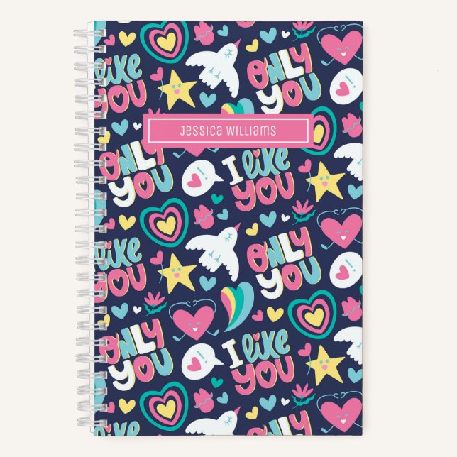 Retro Teen Love Cute Rainbow Heart Pattern Notebook (Front)