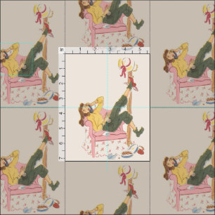 Retro Teenager on Telephone Vintage Inspired Print Fabric