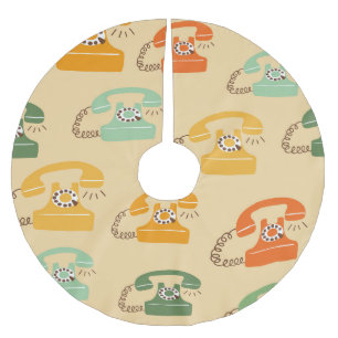 Retro telephones, colorful seamless pattern. brushed polyester tree skirt